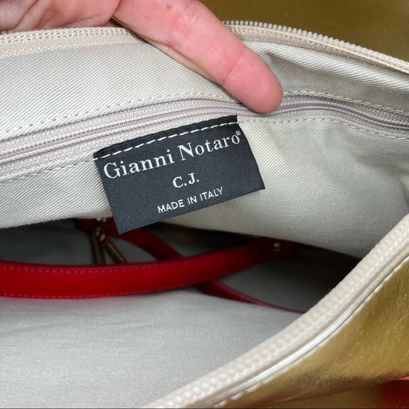 Gianni Notaro Made In Italy Leather Red Adjustable Long Strap Shoulder Bag Large - Picture 8 of 8